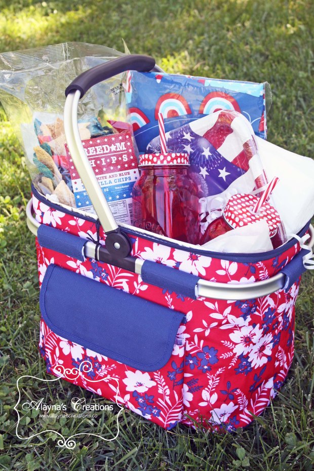Picnic Themed Summer Gift Basket Patriotic Red White and Blue for 4th of July